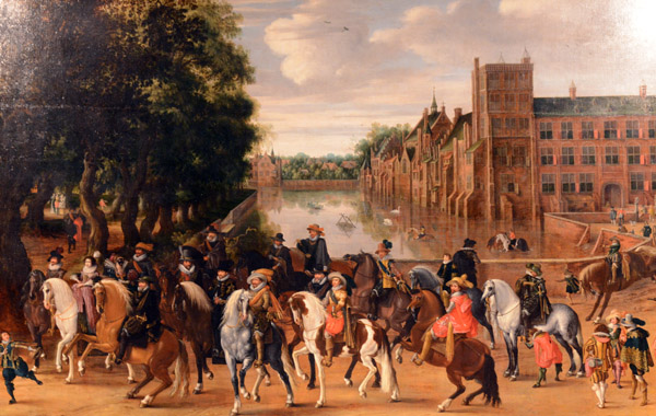 The Princes of Orange and their Families on Horseback, Riding Out from the Buitenhof, The Hague, Pauwels van Hillegaert, ca 1621