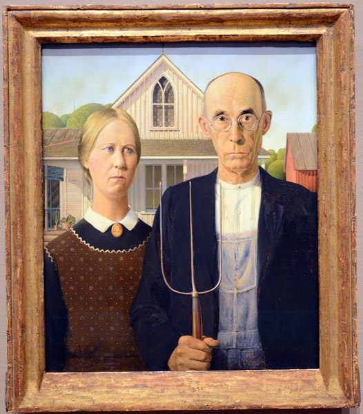 American Gothic, based on a visit to Eldon, Iowa by the artist Grant Wood