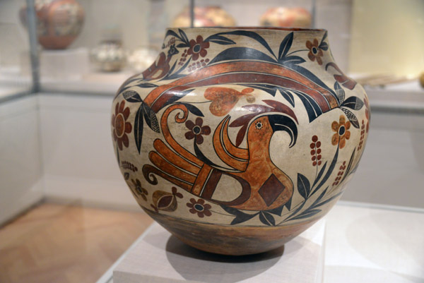 Ploychrome Jar with Rainbow, Macaw and Floral Moifs, Acoma Pueblo, New Mexico, 1880s
