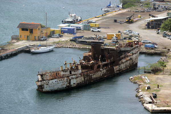 Derelict ship rusting in the Schottegat
