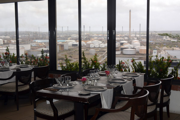 The restaurant of Fort Nassau has stunning views of...the oil refinery