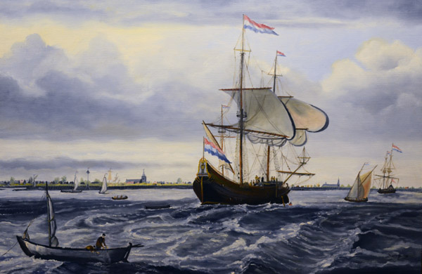 Painting of Dutch sailing ships in the Netherlands
