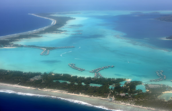 Most of the major resorts are on the barrier islands rather on Bora Bora itself