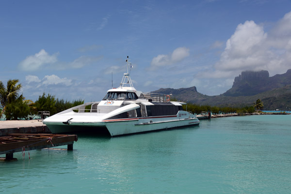 Airport transfers are by boat - this large one goes to Vaitape, Bora Bora's main town