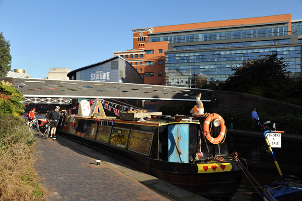 Canal boat tied up on the Birmingham Canal