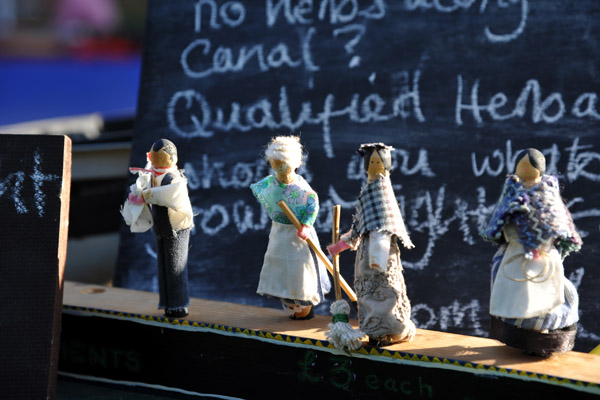 Dolls decorating a canal boat, Birmingham