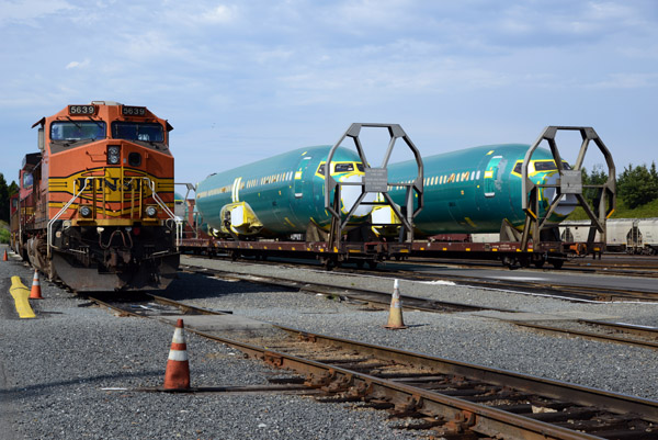 Railroad yard with Boeing 737 fuselages 