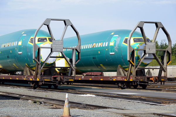 Boeing 737 fuselages on rail cars, Seattle