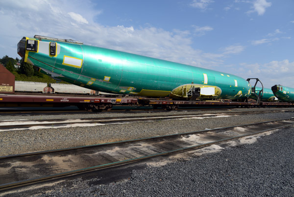 Boeing 737 fuselages on rail cars, Seattle