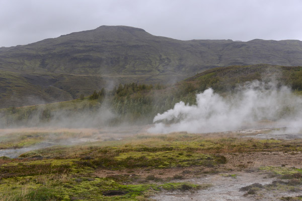 Steaming geyser field, Geysir, Iceland