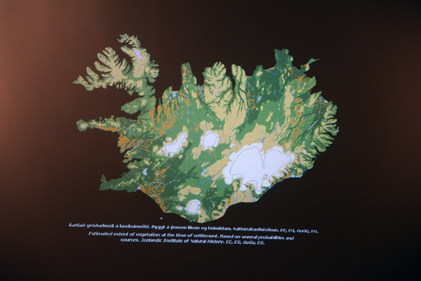 Map with the estimated extent of vegetation in Iceland at the time of settlement