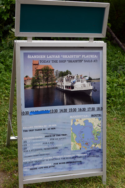 Schedule of sightseeing cruises on board the Skaistis