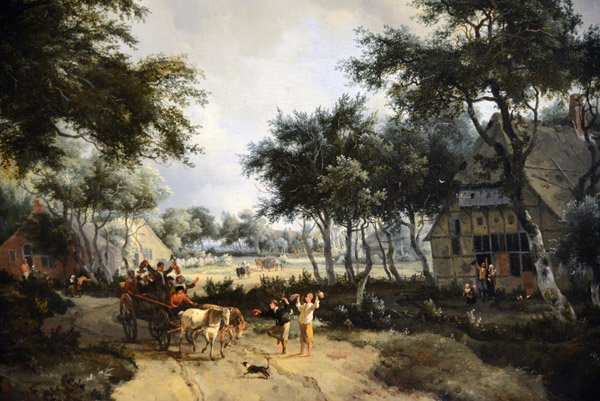 Wooded Landscape with Merrymakers in a Cart, Meindert Hobbema, ca 1665
