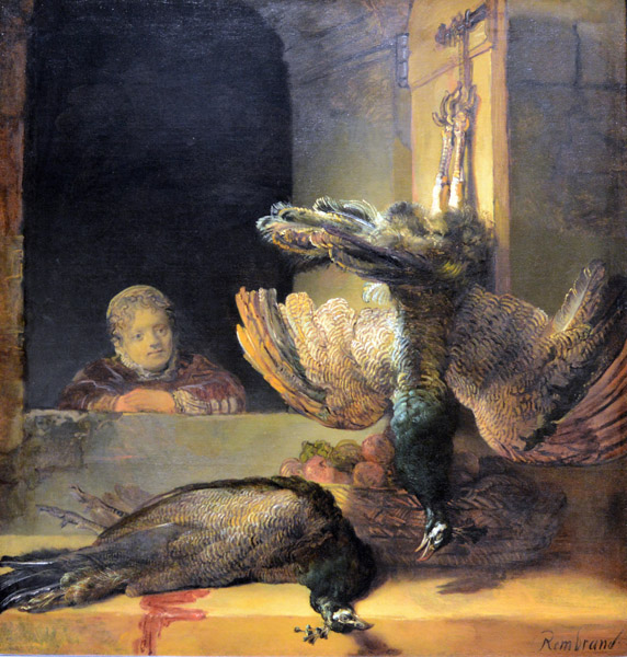 Still Life with Peacocks, Rembrandt, ca 1639