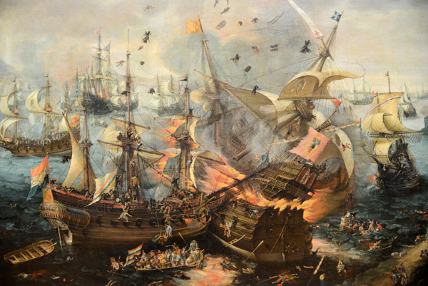 The Explosion of the Spanish Flagship during the Battle of Gibraltar, Cornelis Claesz van Wieringen, ca 1621