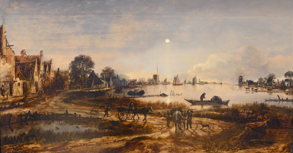River View by Moonlight, Aert van der Neer, ca 1640-1650
