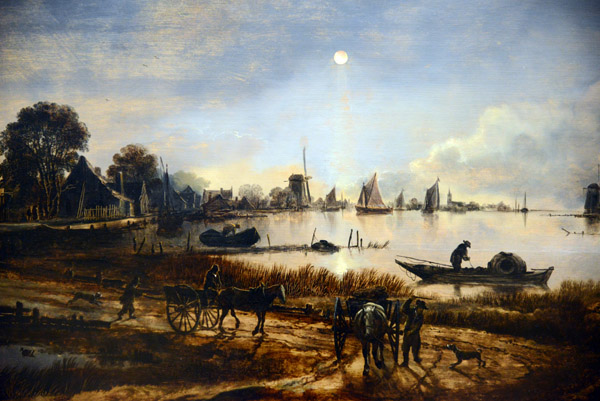 River View by Moonlight, Aert van der Neer, ca 1640-1650