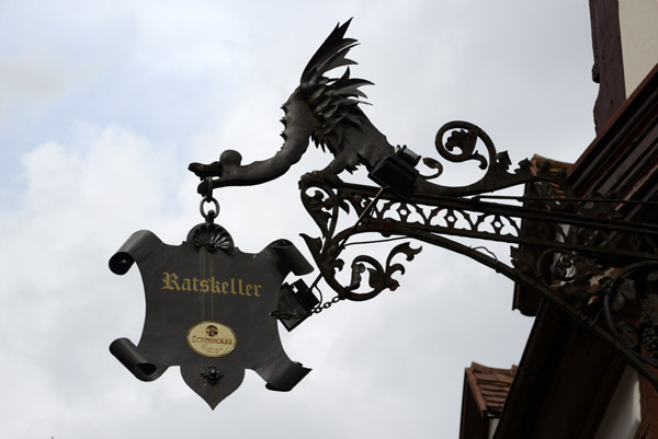 Dragon holding the Ratskeller sign, Weinheim