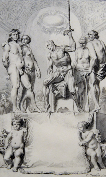 Title Page with Models for Anatomical Drawing Exercises, Casper Casteleyn, 1653