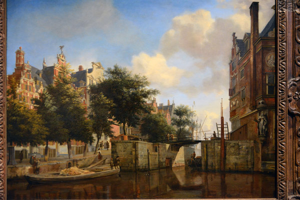 Amsterdam City Views with Houses on the Herengracht and the old Haarlemmersluis, Jan van der Heyden, ca 1670