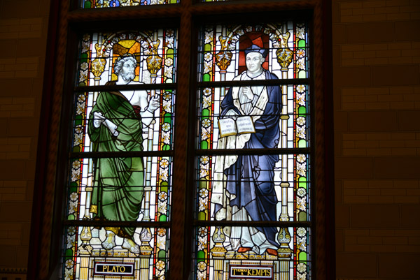 Great Hall stained glass - Plato and Thomas  Kempis