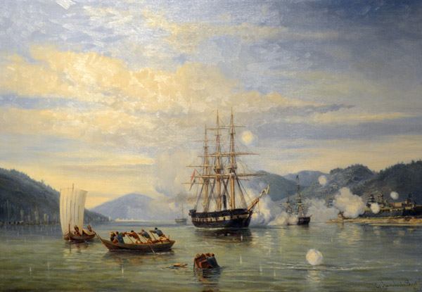 HNLMS Medusa Forcing Passage through the Shimonoseki Strait, Jonkheer Jacob Eduard van Heemskerck van Beest, 1864