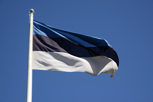 Blue-Black-White Flag of Estonia, first adopted after the 1922 independence and reinstated in 1990
