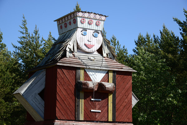 Windmill converted into a wooden sculpture of Piiret, the giant Tll's wife, Ninase, Saaremaa