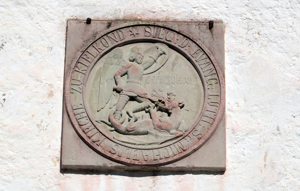 German inscription on Kihelkonna Church: St. Michaelis Kirche zu Kielkong