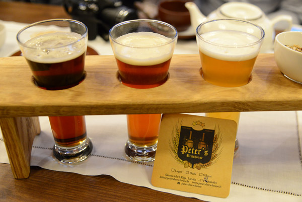 Flight of beers at Peter's Brewhouse, Riga