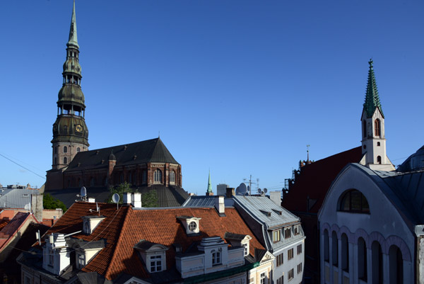 Morning view of St. Peter's Church from Rixwell Centra Hotel, Audēju iela 1, Riga