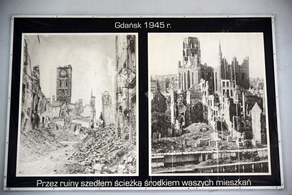 1945 photograph of Gdańsk at the end of World War II - Town Hall and St Mary's Church