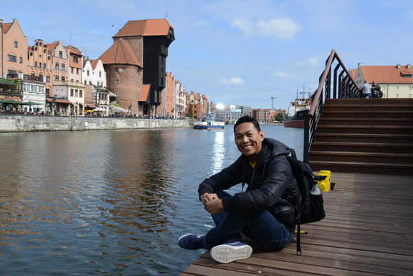 Dennis by the river with the Crane Gate, Gdansk