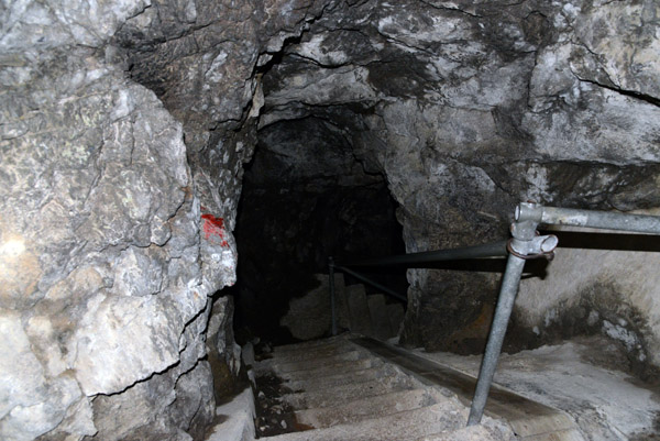Stairs leading into a tunnel descending to a lower level, Sirevg coastal fort