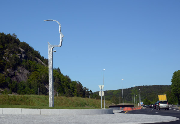 E39 Roundabout with a profile sculpture in Sgne, 15km from Kristiansand