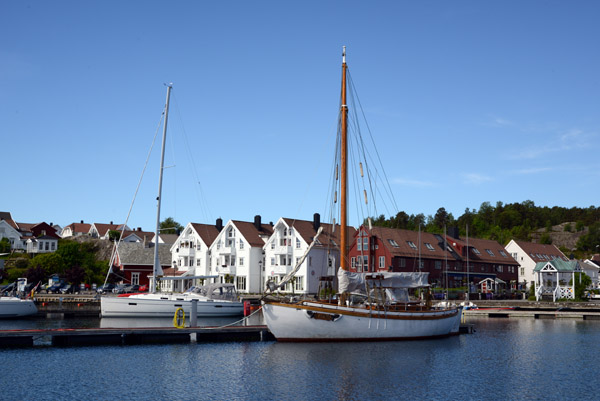 Old wooden sailboat Ravn, Lillesand Harbor