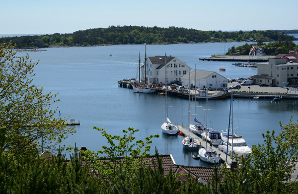 Town Harbor of Grimstad from the Kirkeheia viewpoint behind the church