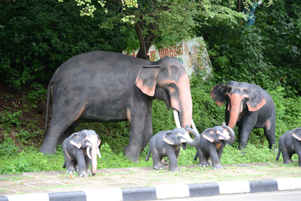 Elephant sculptures on the south side of Kataragama