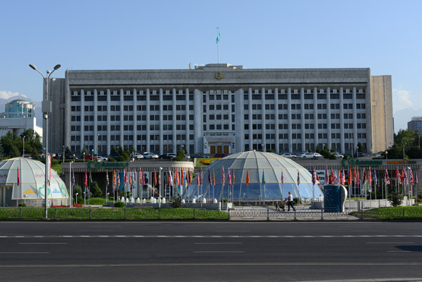 Soviet-era government building on the south side of Republic Square, now the Municipal Authority of Almaty