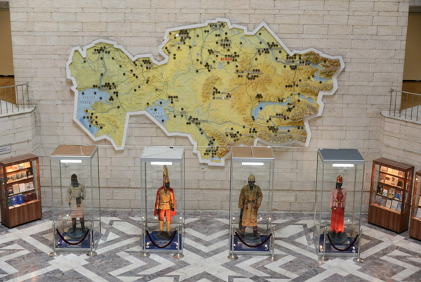 Four showcases in the Great Hall, Central State Museum of Kazakhstan