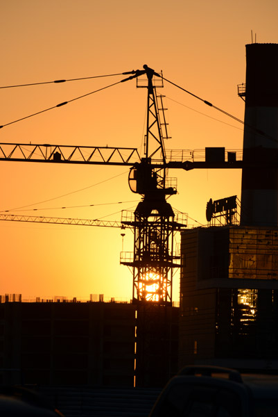 Construction Tower Crane at Sunset, Almaty