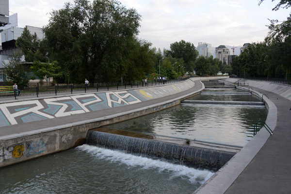 Stepped canal running through Almaty near the Stadium