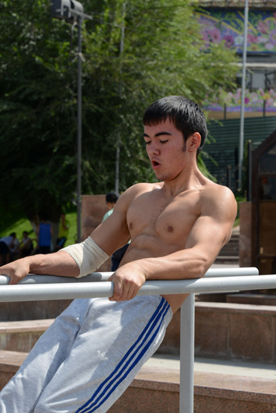 Kazakh gymnast on the parallel bars, Republic Palace