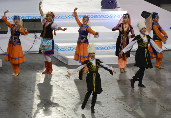 Dancers at the closing ceremony of the 10th World Championship in Fire and Rescue Sports