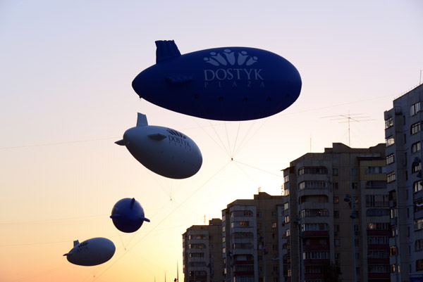 Small blimps at sunset during the Grand Opening of Dostyk Plaza
