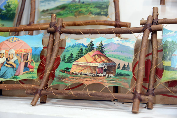 Painting of a yurt on stretched skin, Kazakhstan