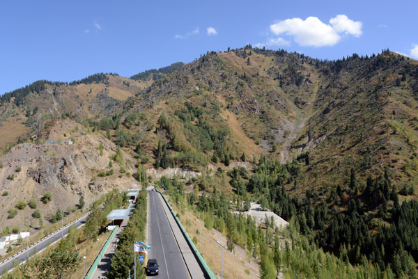 The Medeu-Shymbulak road crossing a large dam wall