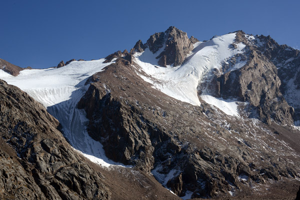 The summit of Komsomol Peak is blocked by the ridge of Chakalov
