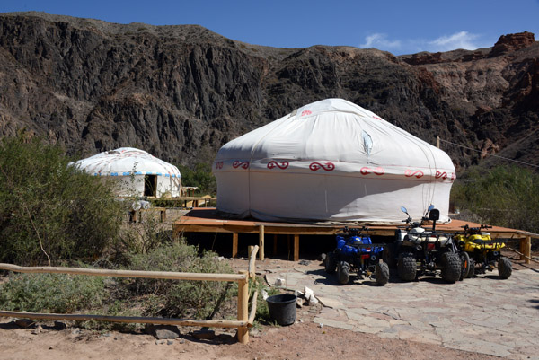 Yurts and quad bikes at the camp, Sharyn Canyon