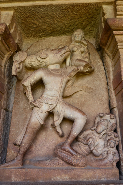 Varaha with a boar's head with Bhudevi